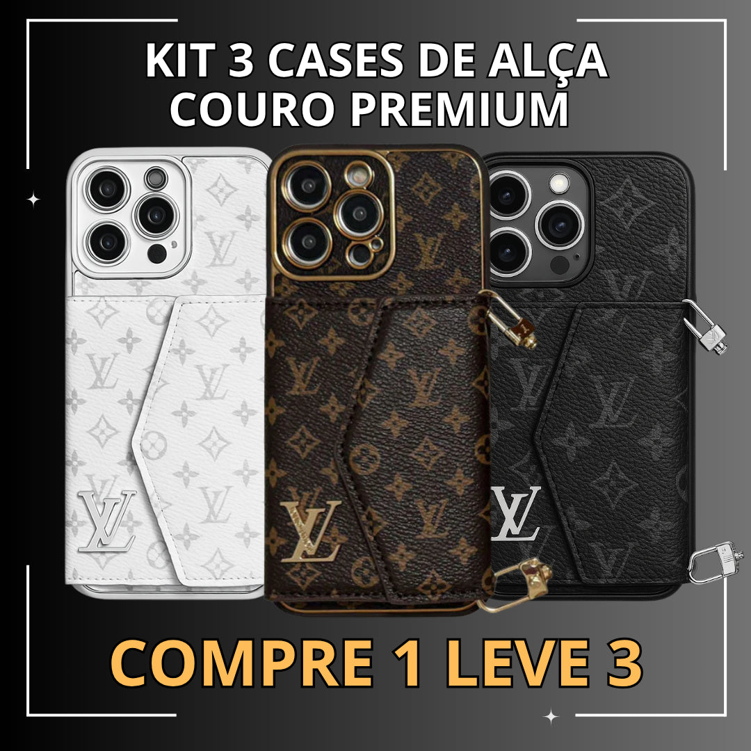 COMPRE 1 LEVE 3 - Capa de Couro Premium para iPhone: carteira integrada e alça removível